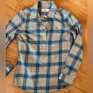 VINEYARD VINES pastel plaid check button roll‎ tab sleeve shirt top blouse 00